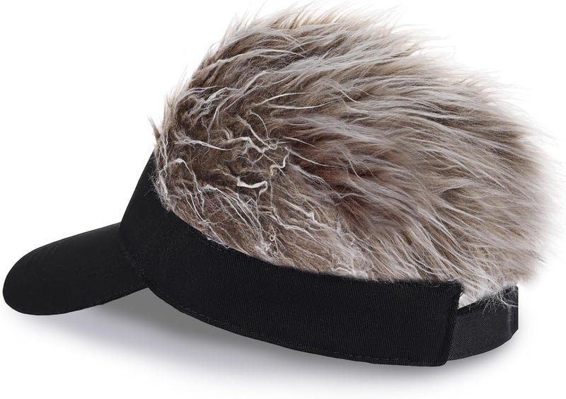 Regilt Men’s Visor Hat with Hair Funny Spiked Hair Wig Hat Novelty Adjustable Baseball Cap - Image 3